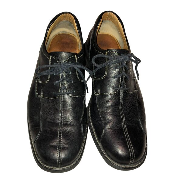 JOHNSTON & MURPHY BLACK LEATHER SHOES SIZE 9M SCHULER BICYCLE LACE UP MENS - Picture 1 of 6